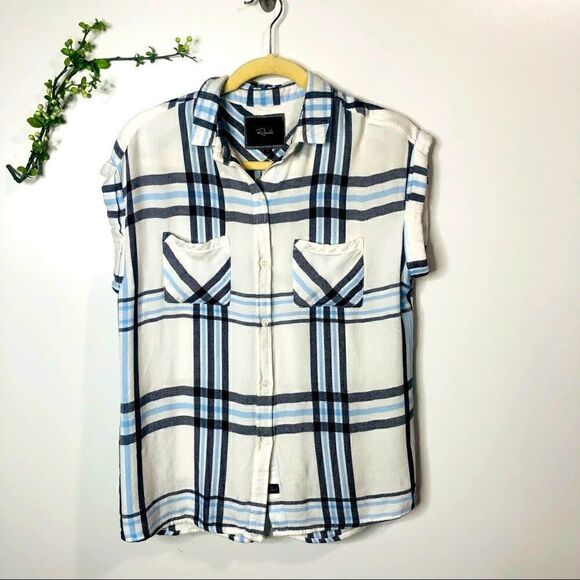 Rails Blue White Plaid Muscle Short Sleeve Shirt - Picture 1 of 10